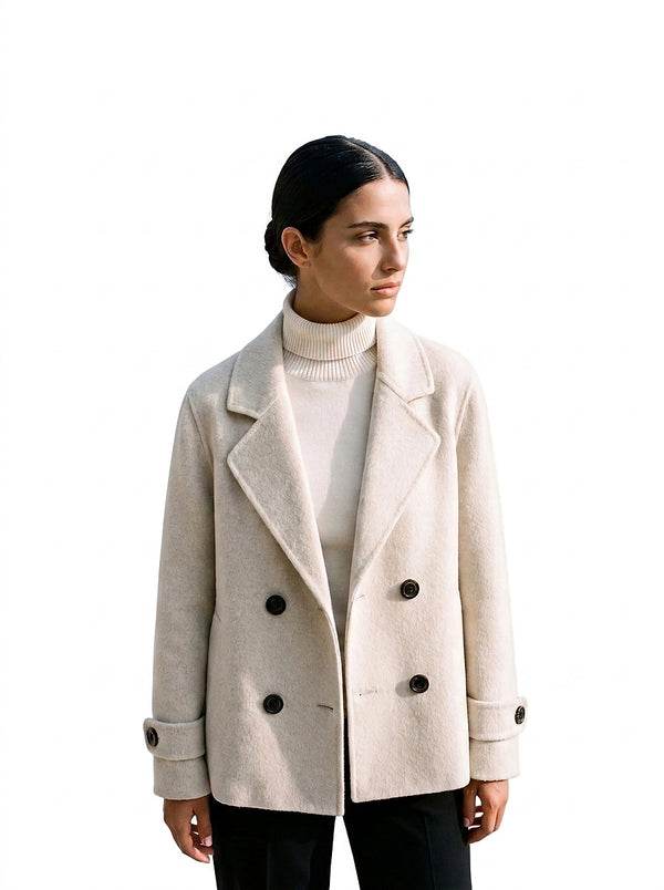 Damski krótki płaszcz z klapami i guzikami-Coats for women-Olave