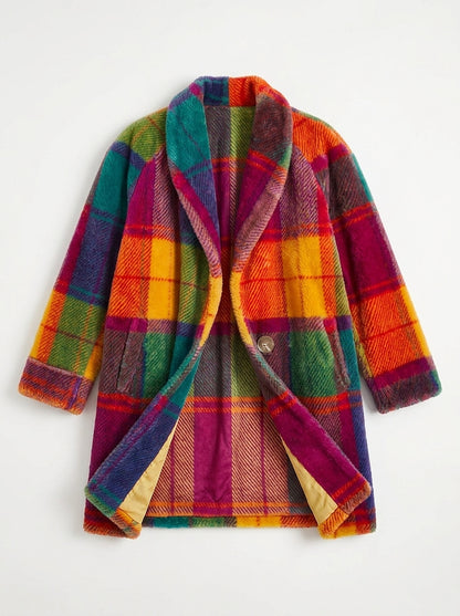 Damski płaszcz oversize w kratę-Coats for Women-Olave