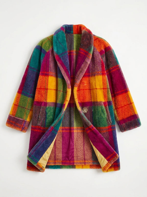 Damski płaszcz oversize w kratę-Coats for Women-Olave