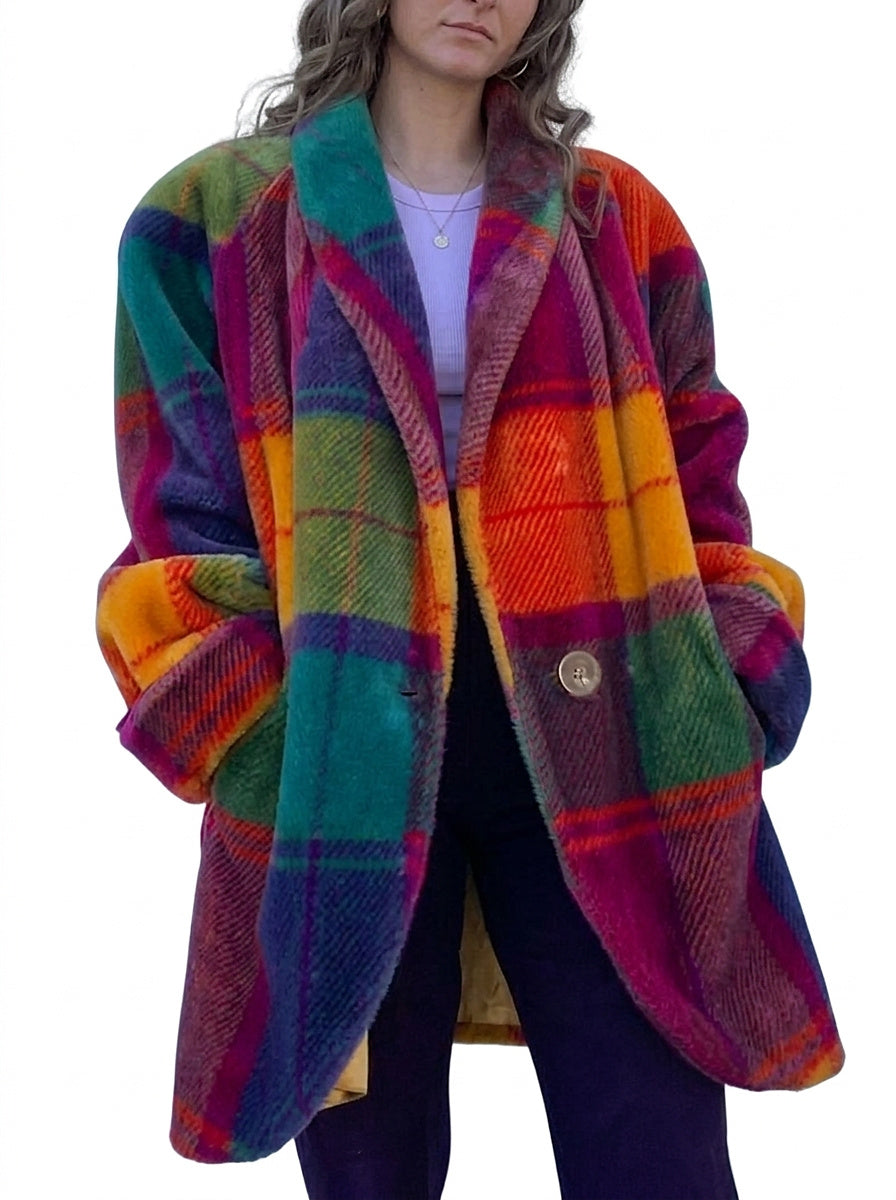 Damski płaszcz oversize w kratę-Coats for Women-Olave