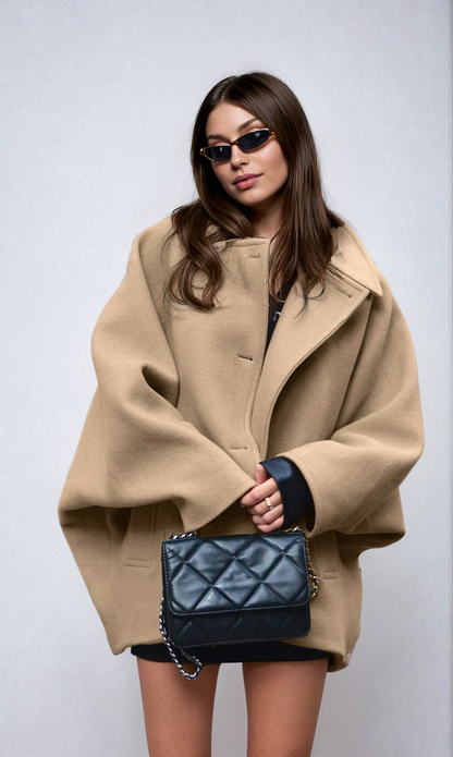 Damski płaszcz oversize z mieszanki wełny zapinany na guziki-Coats for women-Olave