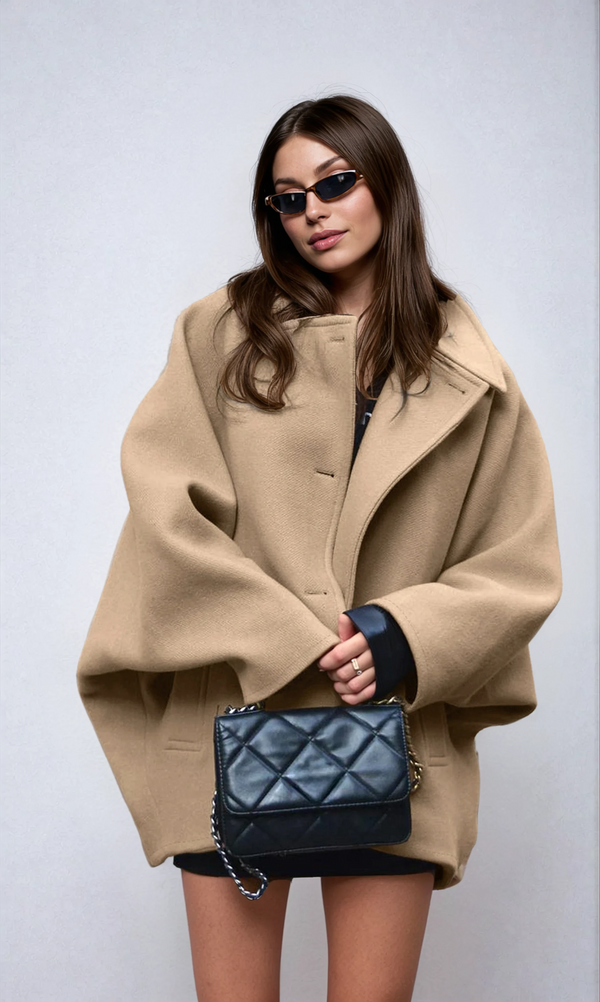 Damski płaszcz oversize z mieszanki wełny zapinany na guziki-Coats for women-Olave