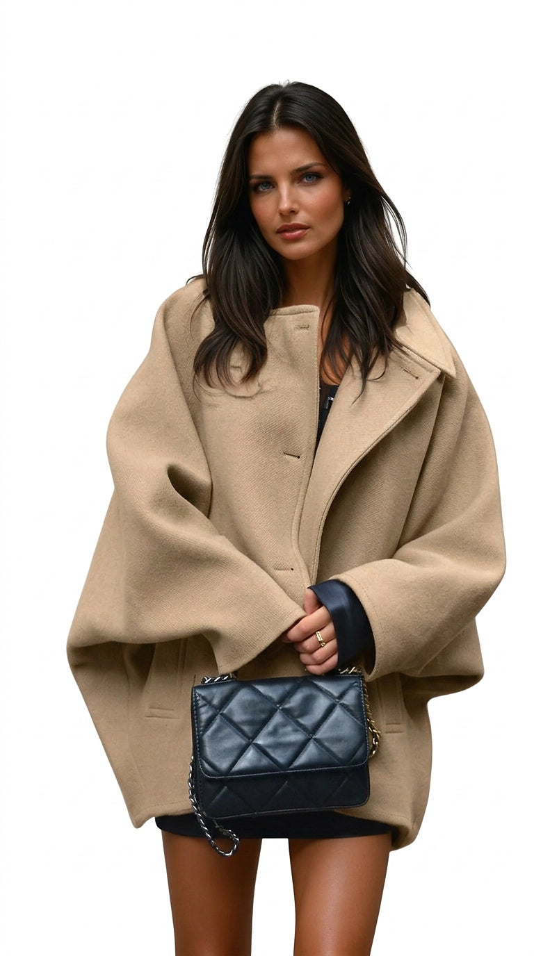 Damski płaszcz oversize z mieszanki wełny zapinany na guziki-Coats for women-Olave