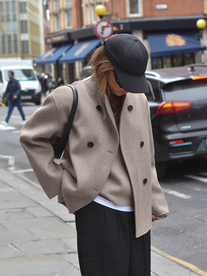 Damski płaszcz typu peacoat z mieszanki wełny ze stójką-Coats for women-Olave