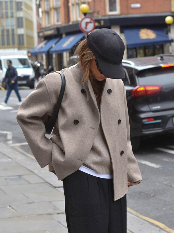 Damski płaszcz typu peacoat z mieszanki wełny ze stójką-Coats for women-Olave