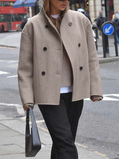 Damski płaszcz typu peacoat z mieszanki wełny ze stójką-Coats for women-Olave