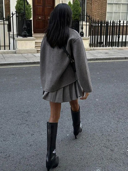 Damski płaszcz typu peacoat z mieszanki wełny ze stójką-Coats for women-Olave