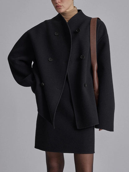 Damski płaszcz typu peacoat z mieszanki wełny ze stójką-Coats for women-Olave