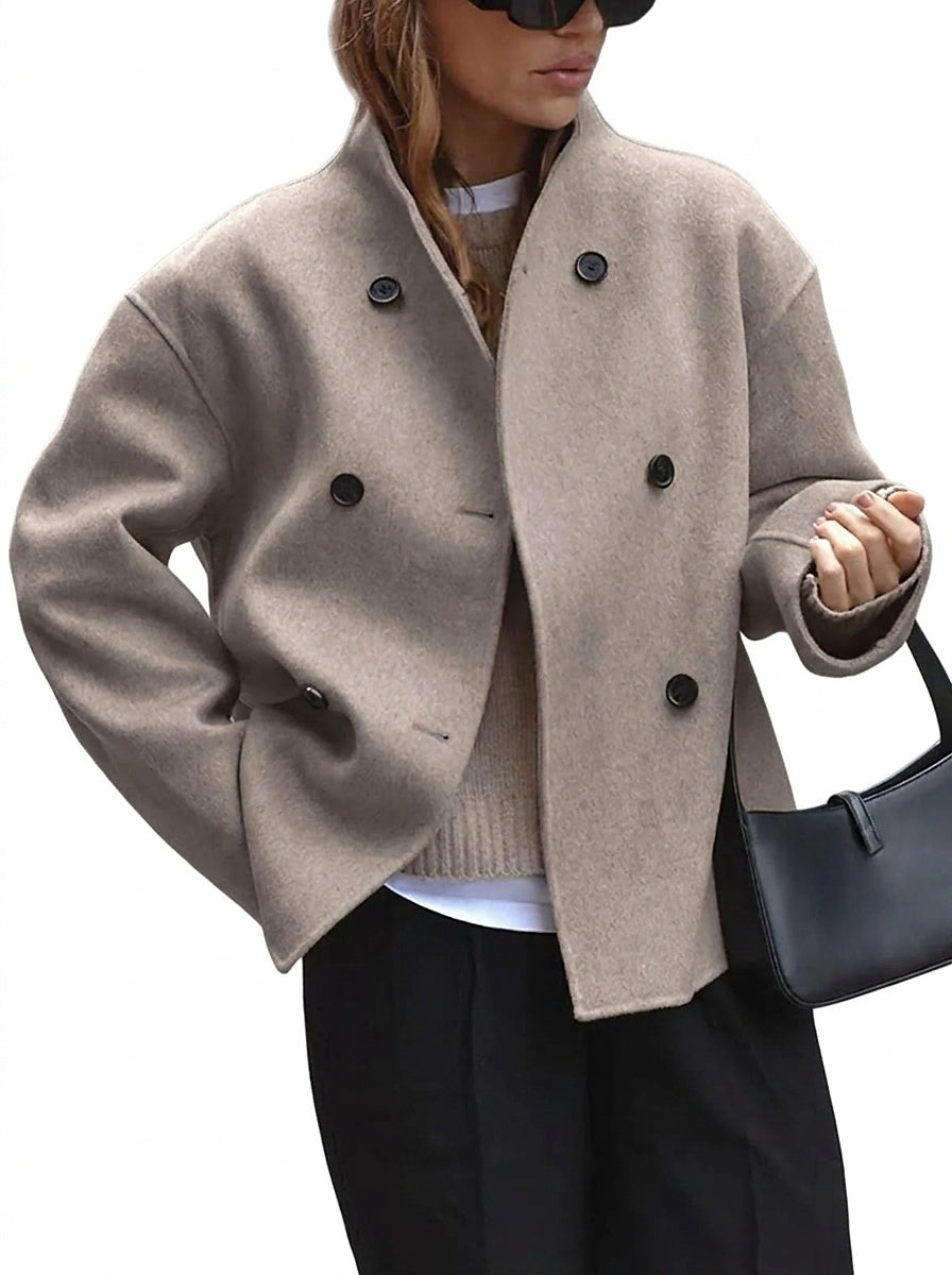 Damski płaszcz typu peacoat z mieszanki wełny ze stójką-Coats for women-Olave