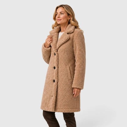 Damski płaszcz typu teddy zapinany na guziki-Coats for women-Olave