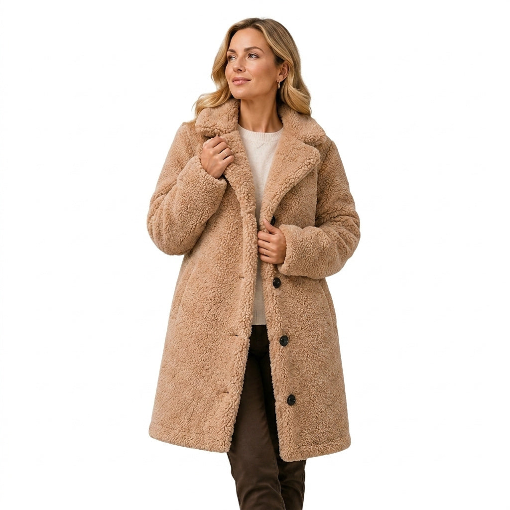 Damski płaszcz typu teddy zapinany na guziki-Coats for women-Olave