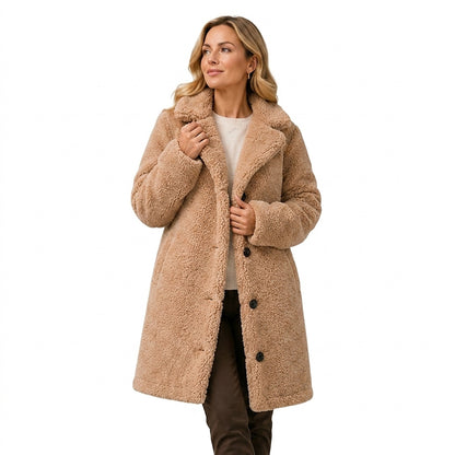 Damski płaszcz typu teddy zapinany na guziki-Coats for women-Olave