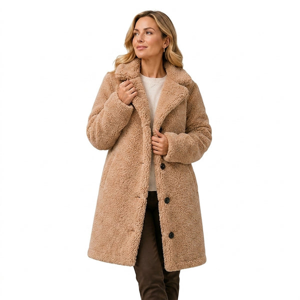 Damski płaszcz typu teddy zapinany na guziki-Coats for women-Olave