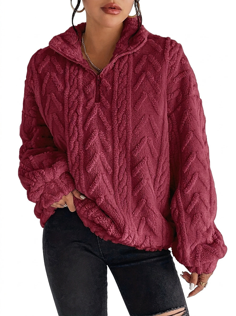 Damski polarowy sweter z zamkiem pod szyją-Sweaters for Women-Olave