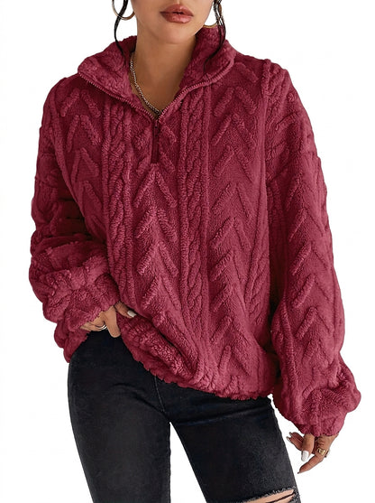 Damski polarowy sweter z zamkiem pod szyją-Sweaters for Women-Olave