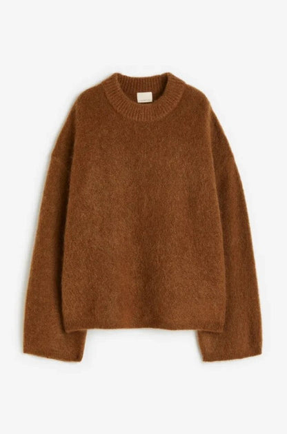 Damski sweter z dzianiny z okrągłym dekoltem i obniżoną linią ramion-Sweaters for Women-Olave