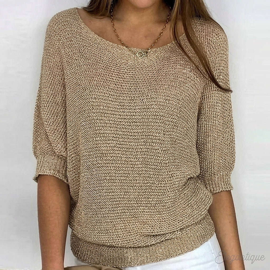 Damski sweter z dzianiny z rękawami do łokcia-Sweaters for Women-Olave