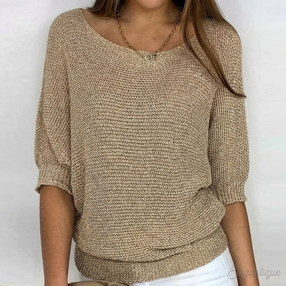 Damski sweter z dzianiny z rękawami do łokcia-Sweaters for Women-Olave