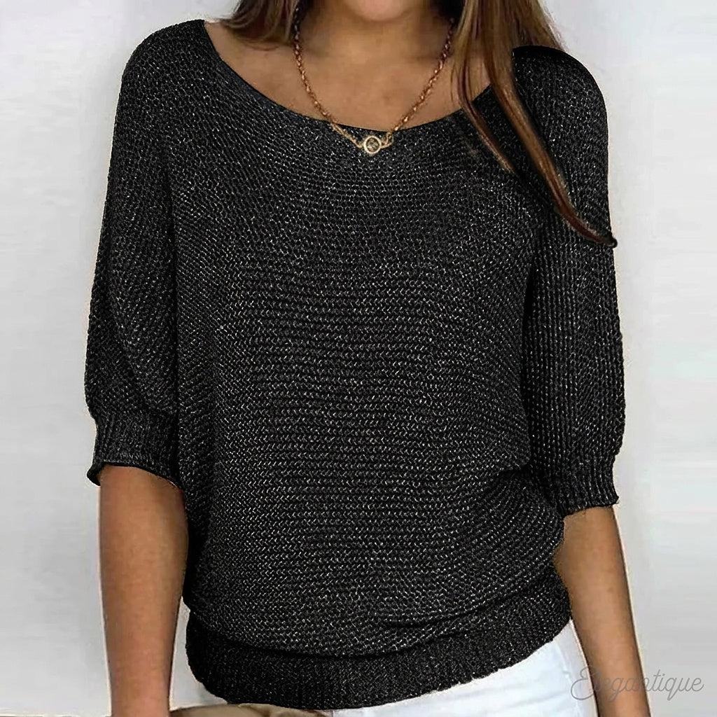 Damski sweter z dzianiny z rękawami do łokcia-Sweaters for Women-Olave