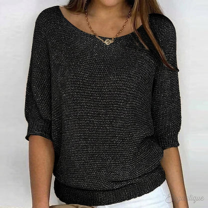 Damski sweter z dzianiny z rękawami do łokcia-Sweaters for Women-Olave