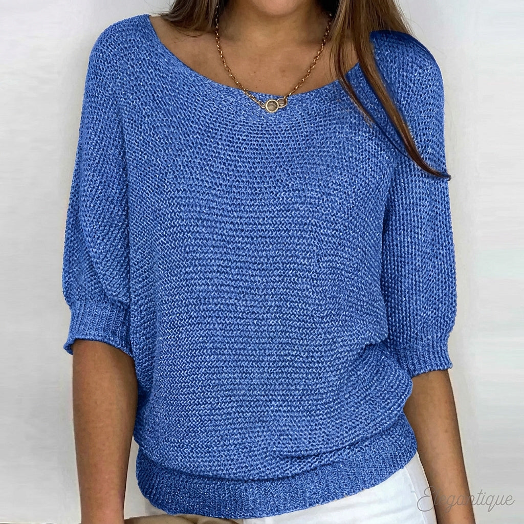 Damski sweter z dzianiny z rękawami do łokcia-Sweaters for Women-Olave