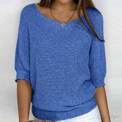 Damski sweter z dzianiny z rękawami do łokcia-Sweaters for Women-Olave