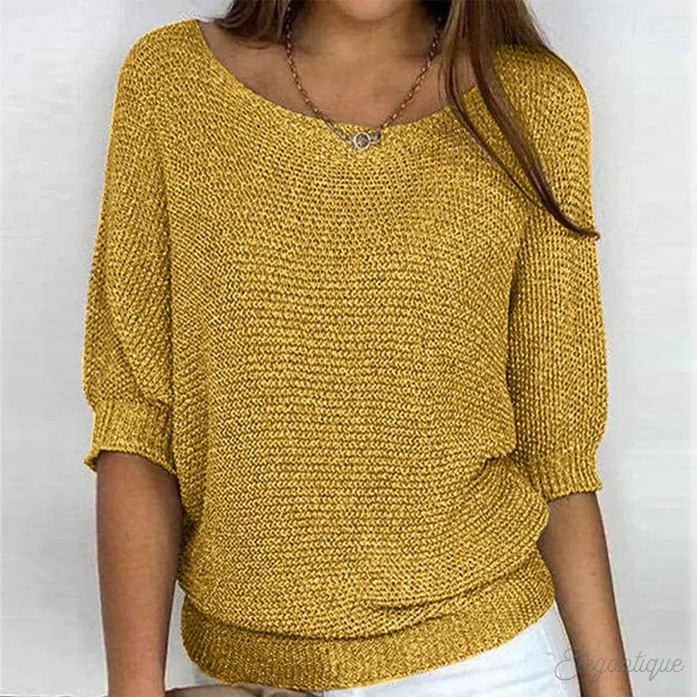 Damski sweter z dzianiny z rękawami do łokcia-Sweaters for Women-Olave