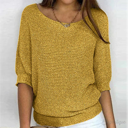 Damski sweter z dzianiny z rękawami do łokcia-Sweaters for Women-Olave