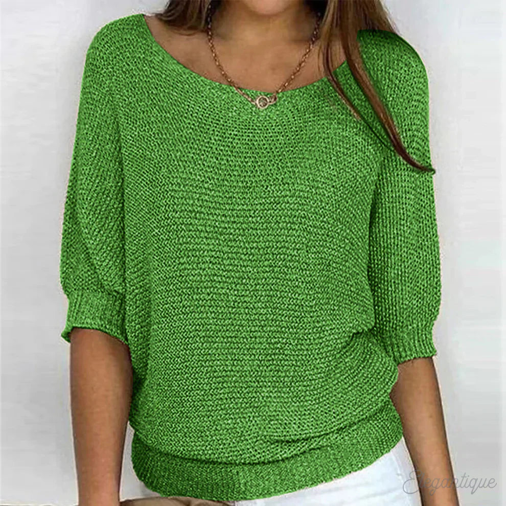 Damski sweter z dzianiny z rękawami do łokcia-Sweaters for Women-Olave