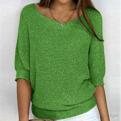 Damski sweter z dzianiny z rękawami do łokcia-Sweaters for Women-Olave