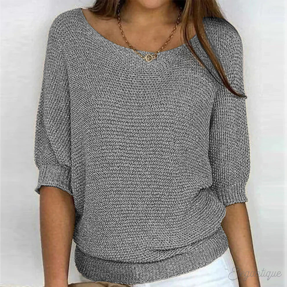 Damski sweter z dzianiny z rękawami do łokcia-Sweaters for Women-Olave