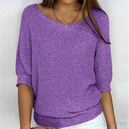 Damski sweter z dzianiny z rękawami do łokcia-Sweaters for Women-Olave