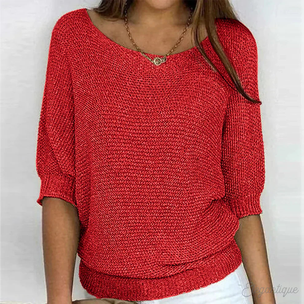 Damski sweter z dzianiny z rękawami do łokcia-Sweaters for Women-Olave