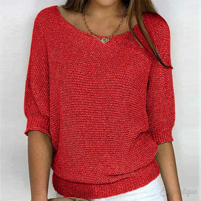 Damski sweter z dzianiny z rękawami do łokcia-Sweaters for Women-Olave