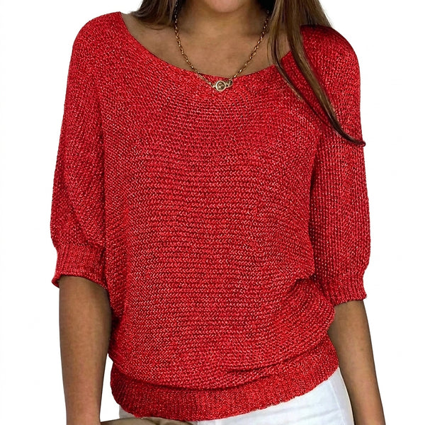 Damski sweter z dzianiny z rękawami do łokcia-Sweaters for Women-Olave
