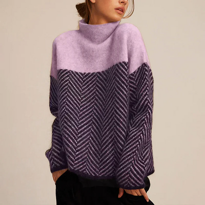 Damski sweter z golfem i wzorem w jodełkę-Sweaters for Women-Olave