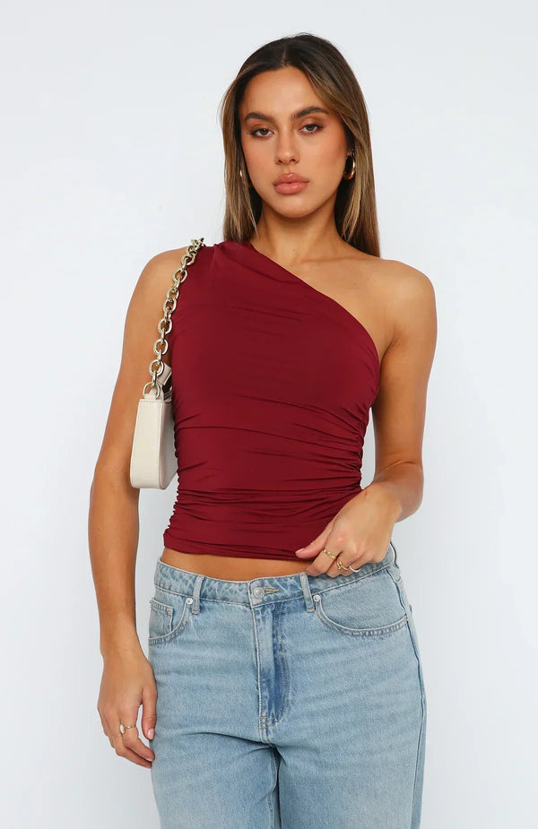 Damski top na jedno ramię z marszczeniami-Tops for women-Olave