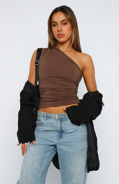 Damski top na jedno ramię z marszczeniami-Tops for women-Olave