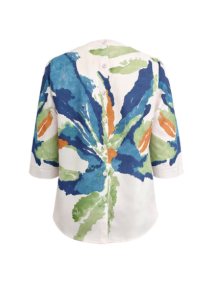 Damski top z okrągłym dekoltem i abstrakcyjnym nadrukiem-Tops for women-Olave