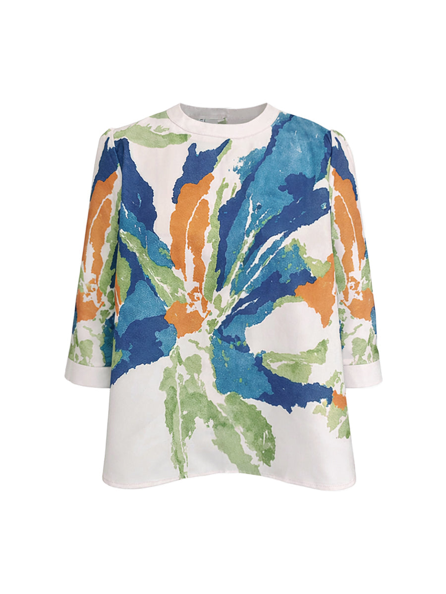 Damski top z okrągłym dekoltem i abstrakcyjnym nadrukiem-Tops for women-Olave