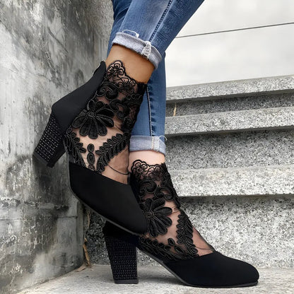 Damskie botki koronkowe na słupku-Footwear for women-Olave