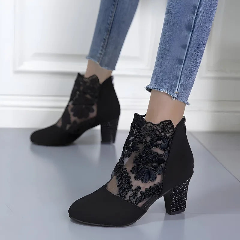 Damskie botki koronkowe na słupku-Footwear for women-Olave