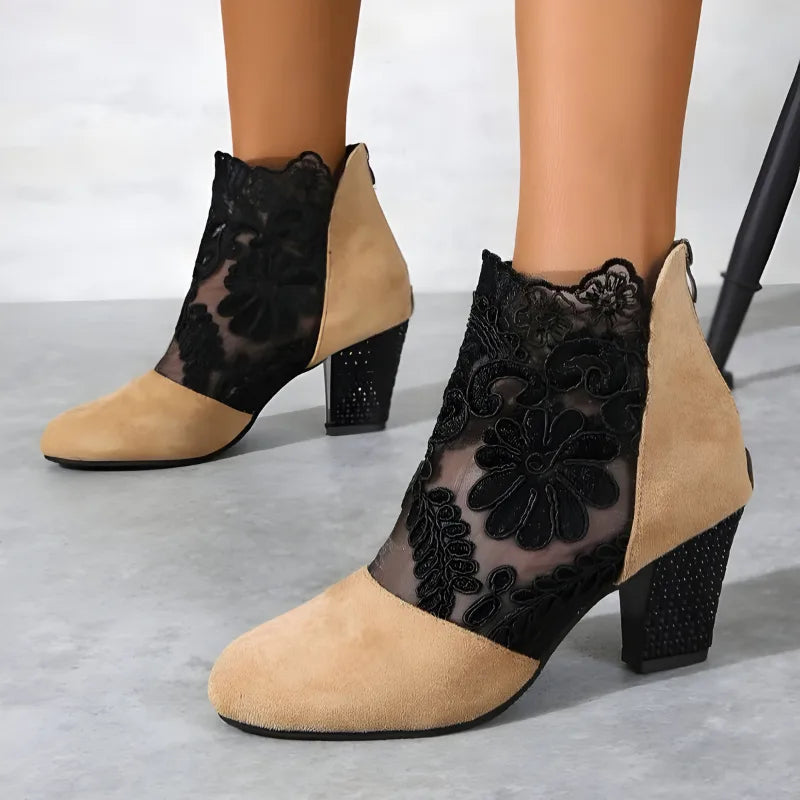 Damskie botki koronkowe na słupku-Footwear for women-Olave