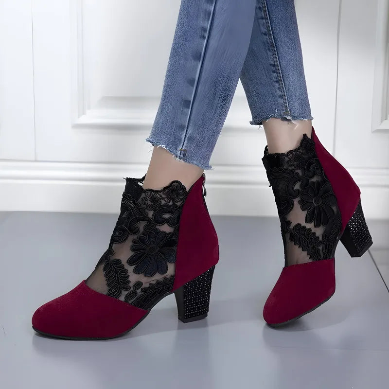 Damskie botki koronkowe na słupku-Footwear for women-Olave