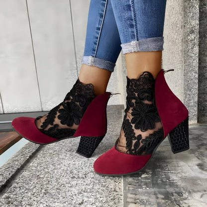 Damskie botki koronkowe na słupku-Footwear for women-Olave