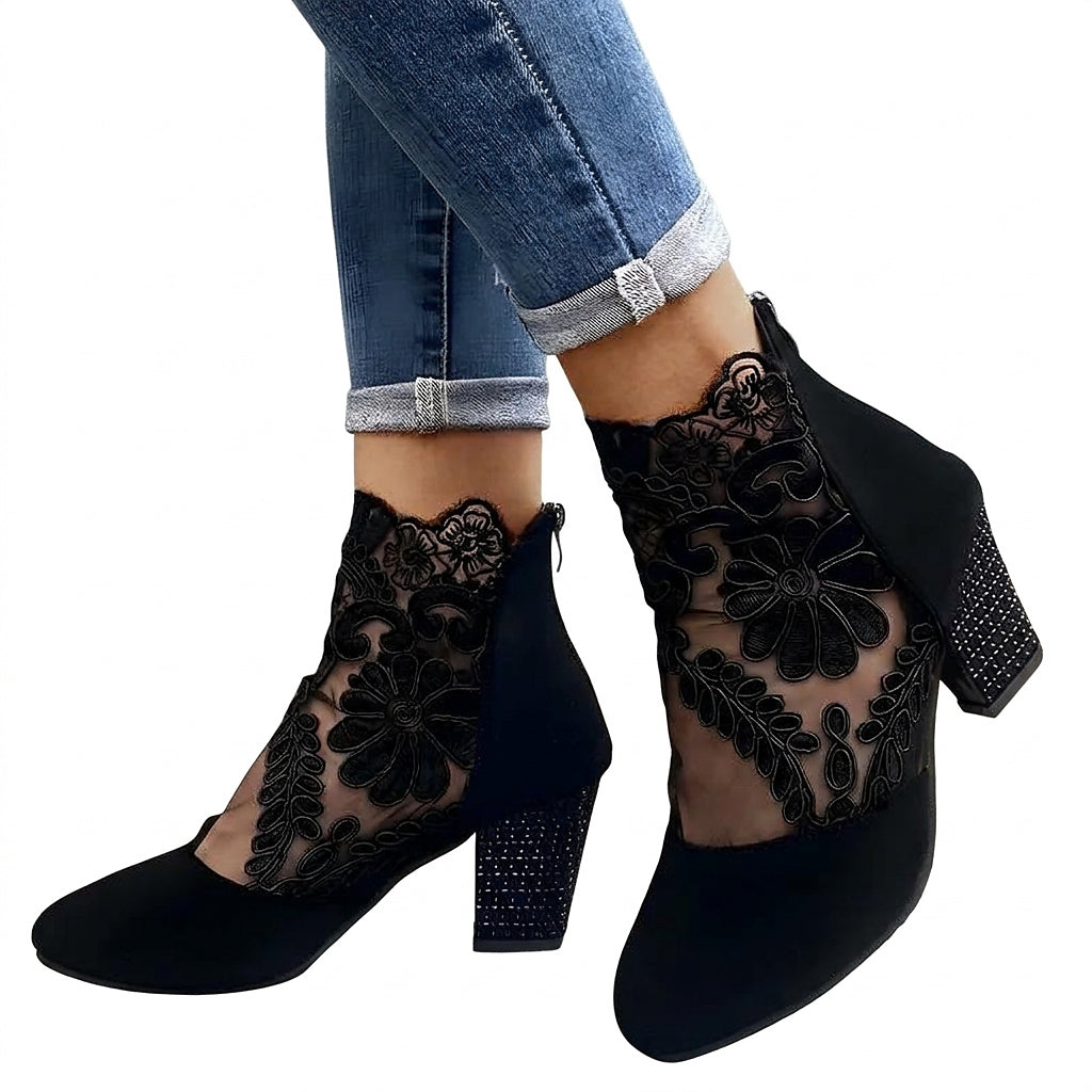 Damskie botki koronkowe na słupku-Footwear for women-Olave