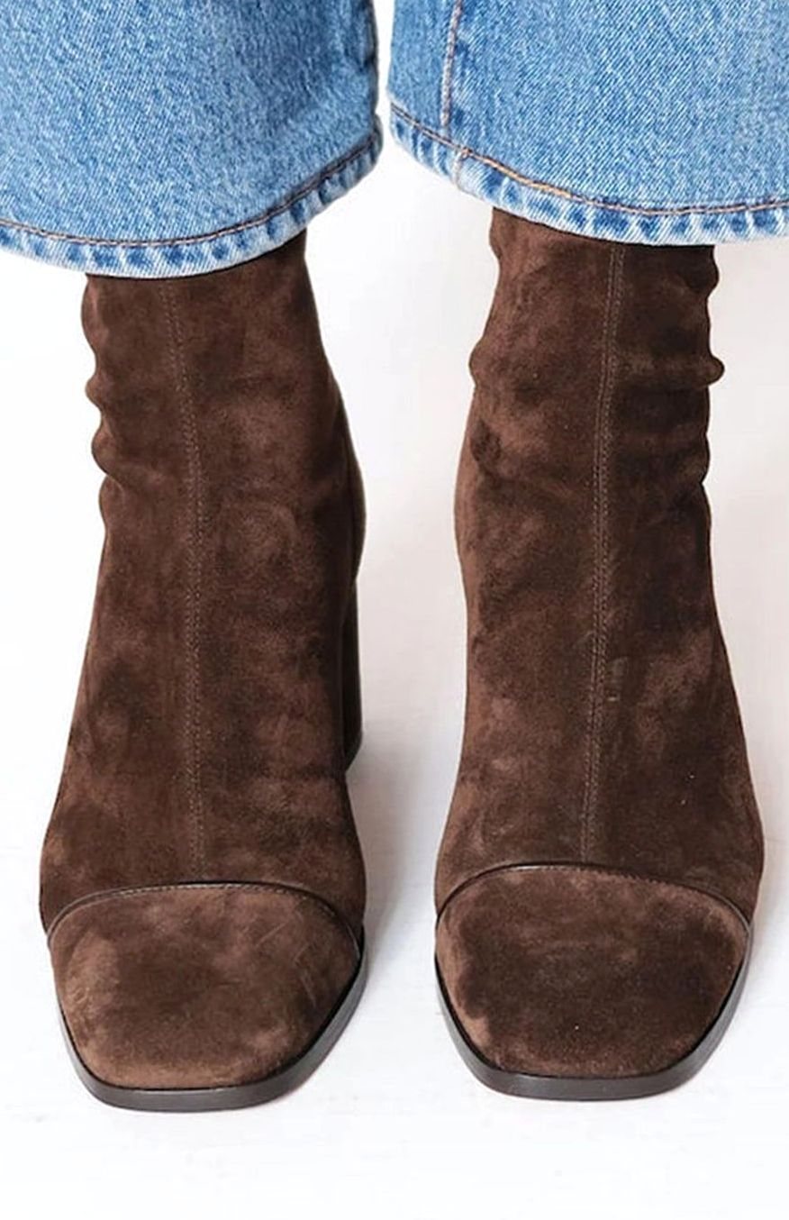Damskie botki zamszowe na słupku-Footwear for women-Olave