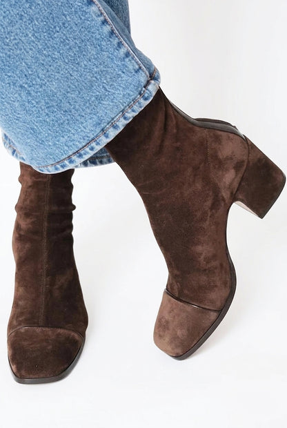Damskie botki zamszowe na słupku-Footwear for women-Olave