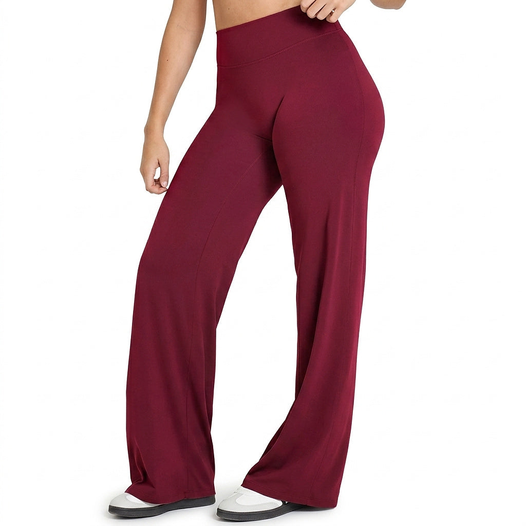 Damskie spodnie do jogi z wysokim stanem i szerokimi nogawkami-Pants for Women-Olave