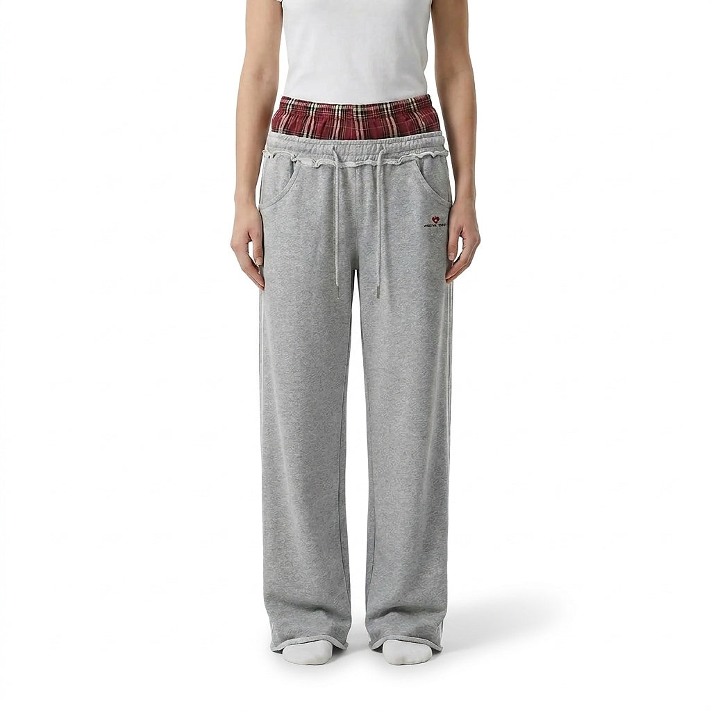 Damskie spodnie dresowe z szerokimi nogawkami i pasem w kratę-Pants for Women-Olave
